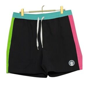 Chubbies Black Swim Trunks with Pink and Green Accents